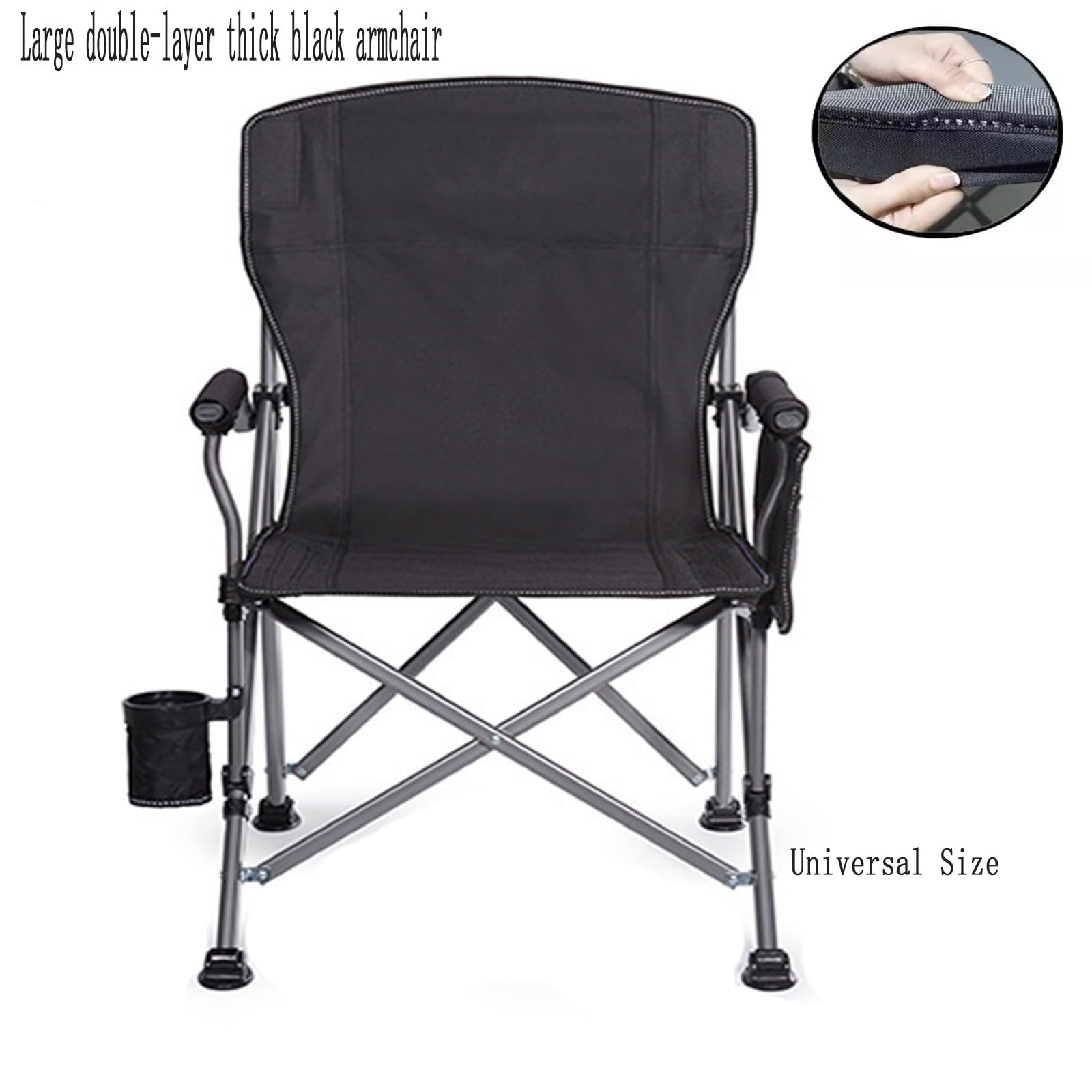 Chaise de Camping Pliable Surdimensionnée Portable avec Porte Gobelets et Accoudoirs Cadre Stable pour Extérieur Intérieur Camping Pêche Couleur Noir Gris F