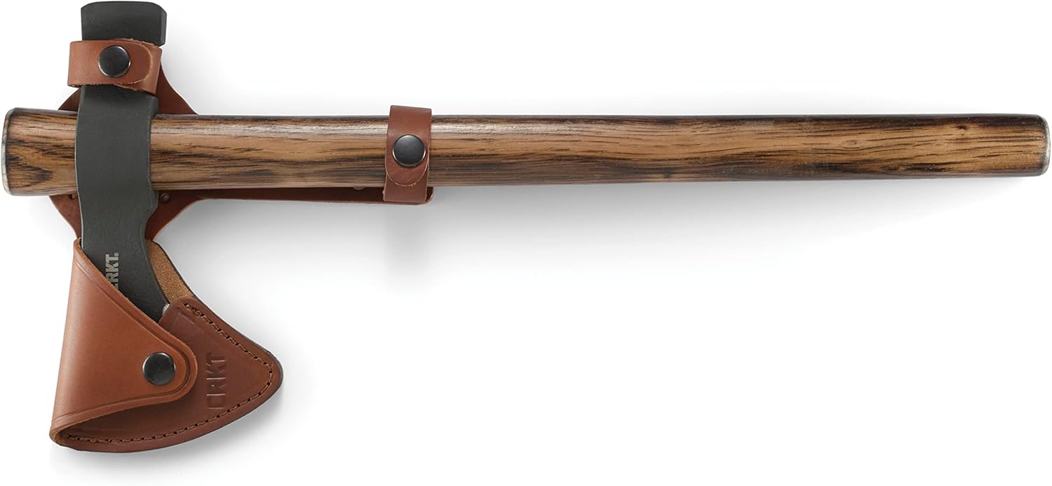 CRKT Black Woods Chogan T-Hawk Outdoor Survival Tomahawk: 1055 Carbon Steel Plain Edge Blade, Tennessee Hickory Handle, with Leather Sheath, 2730KS - Image 6