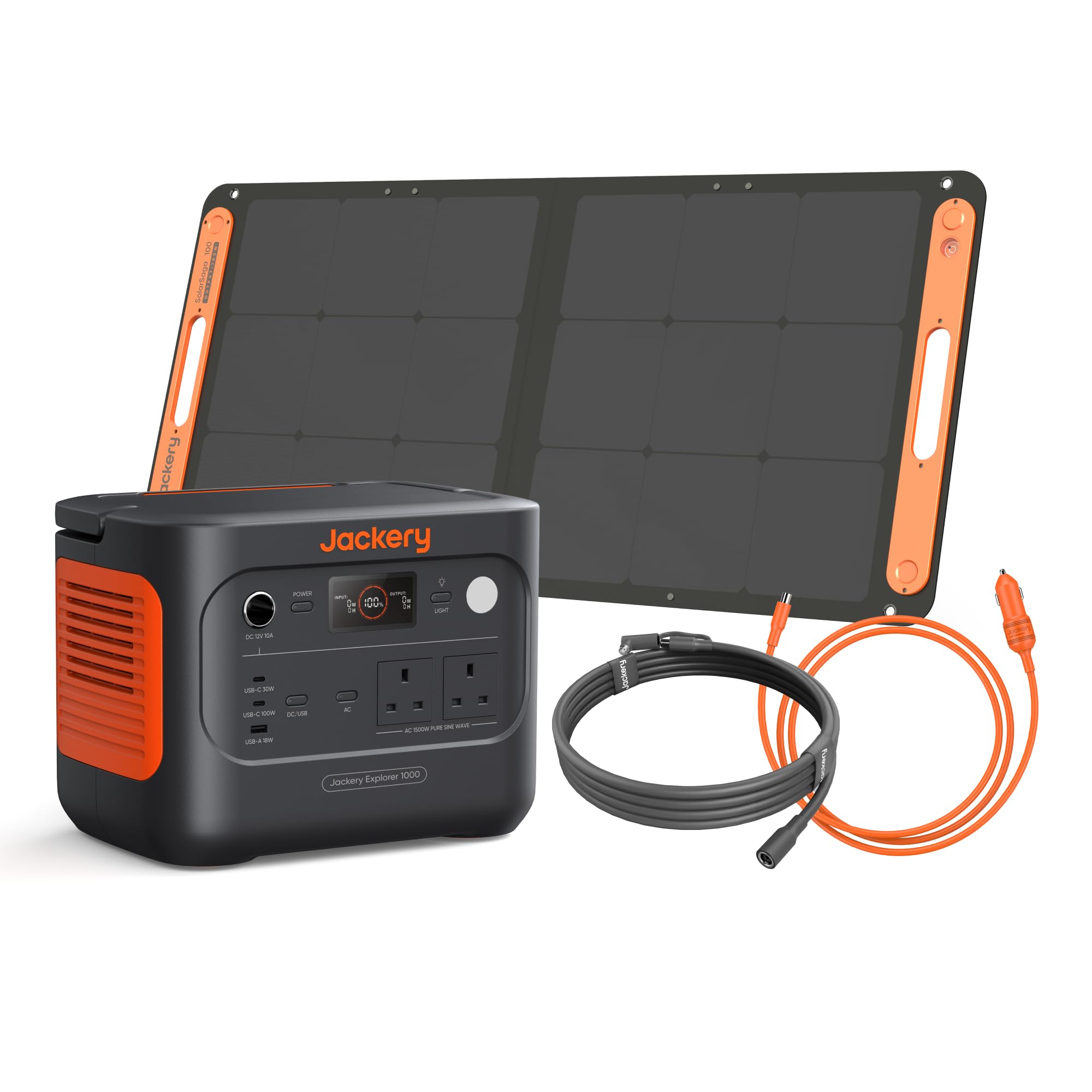 Jackery 1000 V2 With 100W Solar Panel, 5M Extension & Car Charging Cable