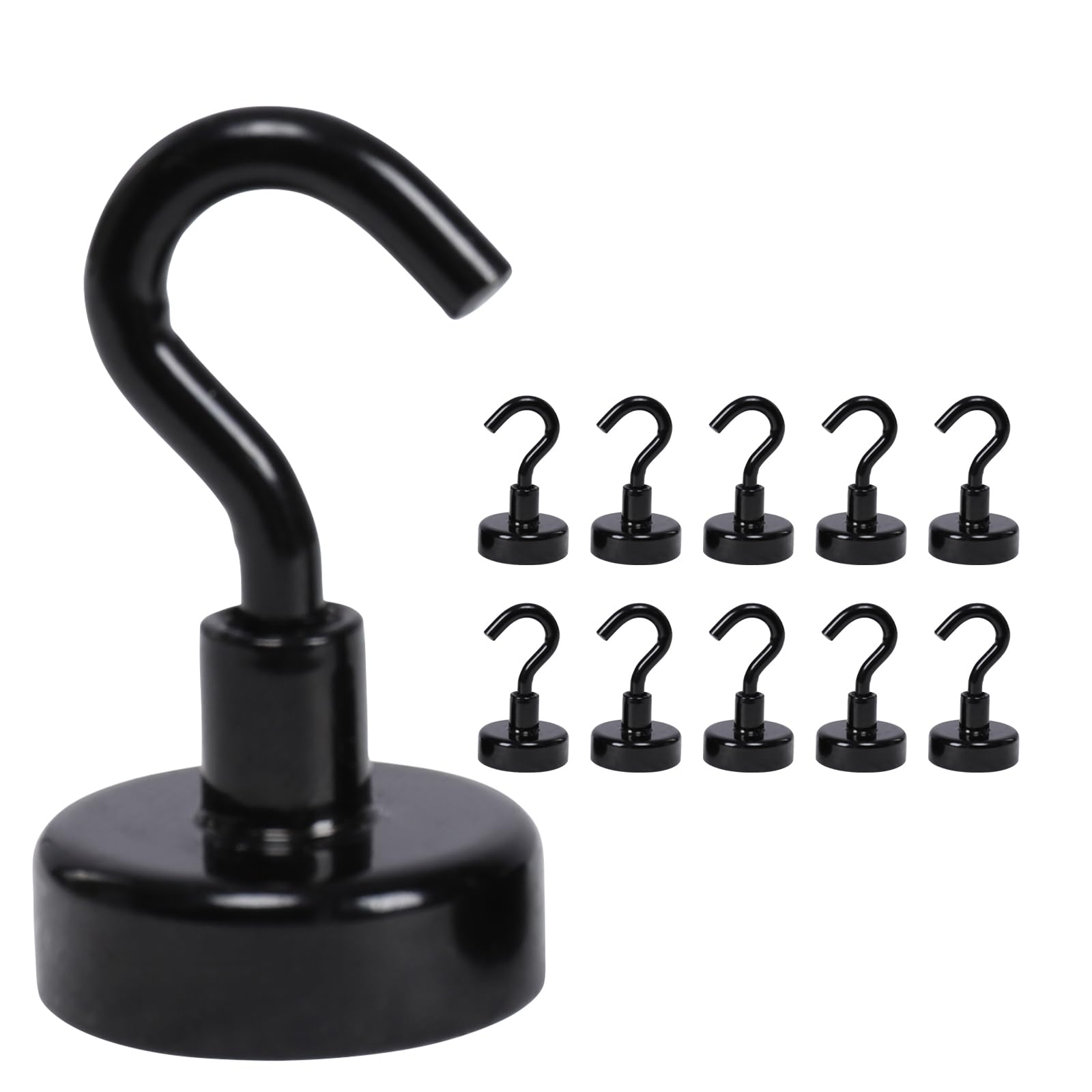 Vipush Magnetic Hooks 10 Pack - 30LB Heavy Duty Cruise Ship Essentials, Extra Strong Neodymium Hooks for Refrigerator, Grill, Travel, Office & Home Hanging | No Drill Magnetic Hooks, Black