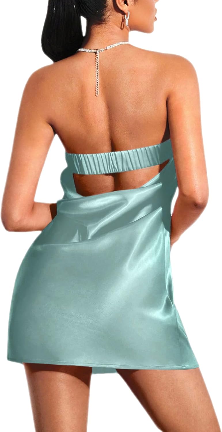 Floerns Women's Cut Out Back Strapless Satin Tube Bodycon Mini Dress