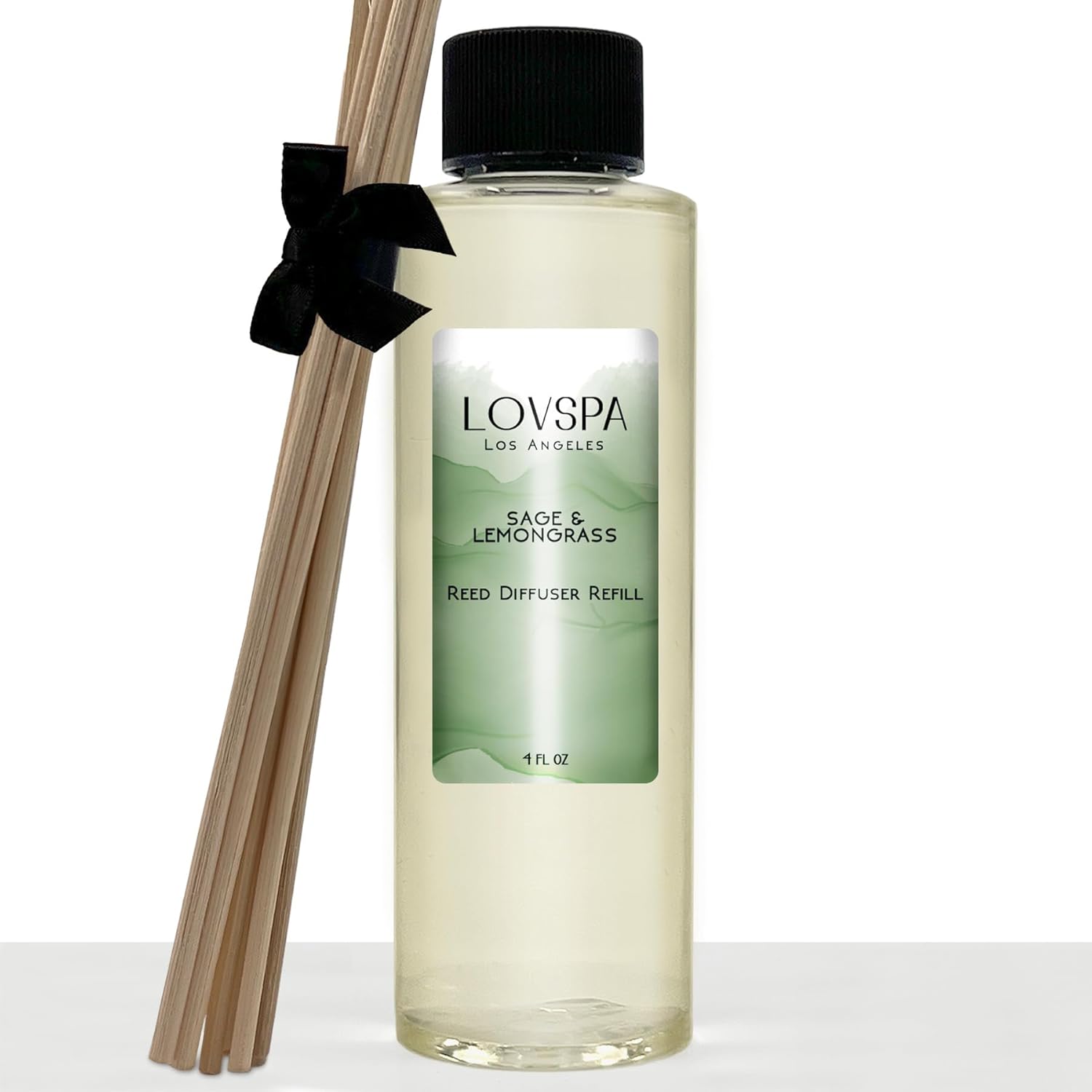 LOVSPA Sage & Lemongrass Reed Diffuser Refill, 4 oz, Bundle with Sage & Lemongrass Reed Diffuser Set - Made with Essential Oils in The USA