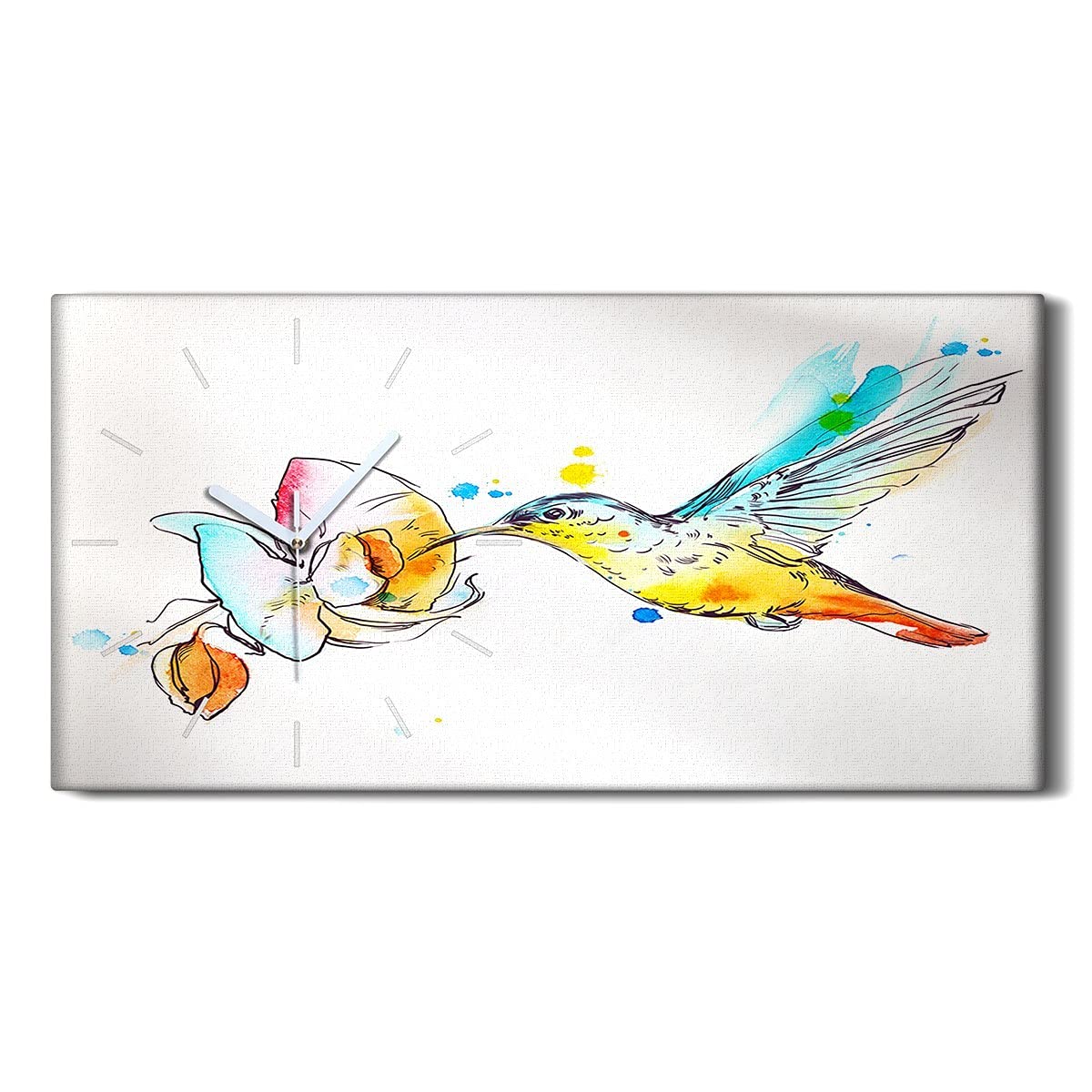 Horloge sur toile 60x30cm oiseau pour salon silencieuse