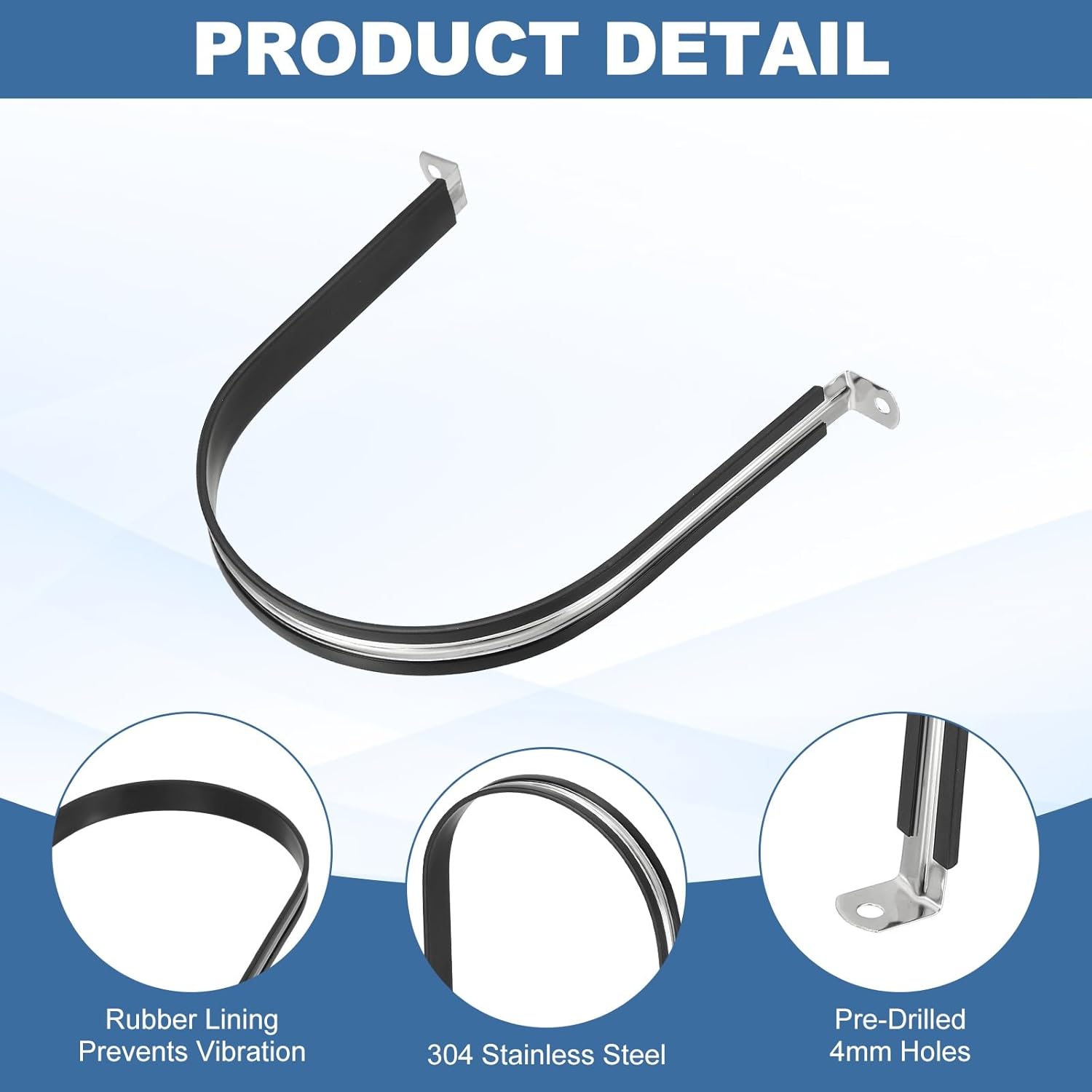 uxcell 5 Pcs Pipe Strap Clamp, 180mm(7.09") Rubber Cable Clamp Rubber Cushioned 304 Stainless Steel U Bracket Tube Holder Support with Screws for Water Pipe HVAC Cable Management