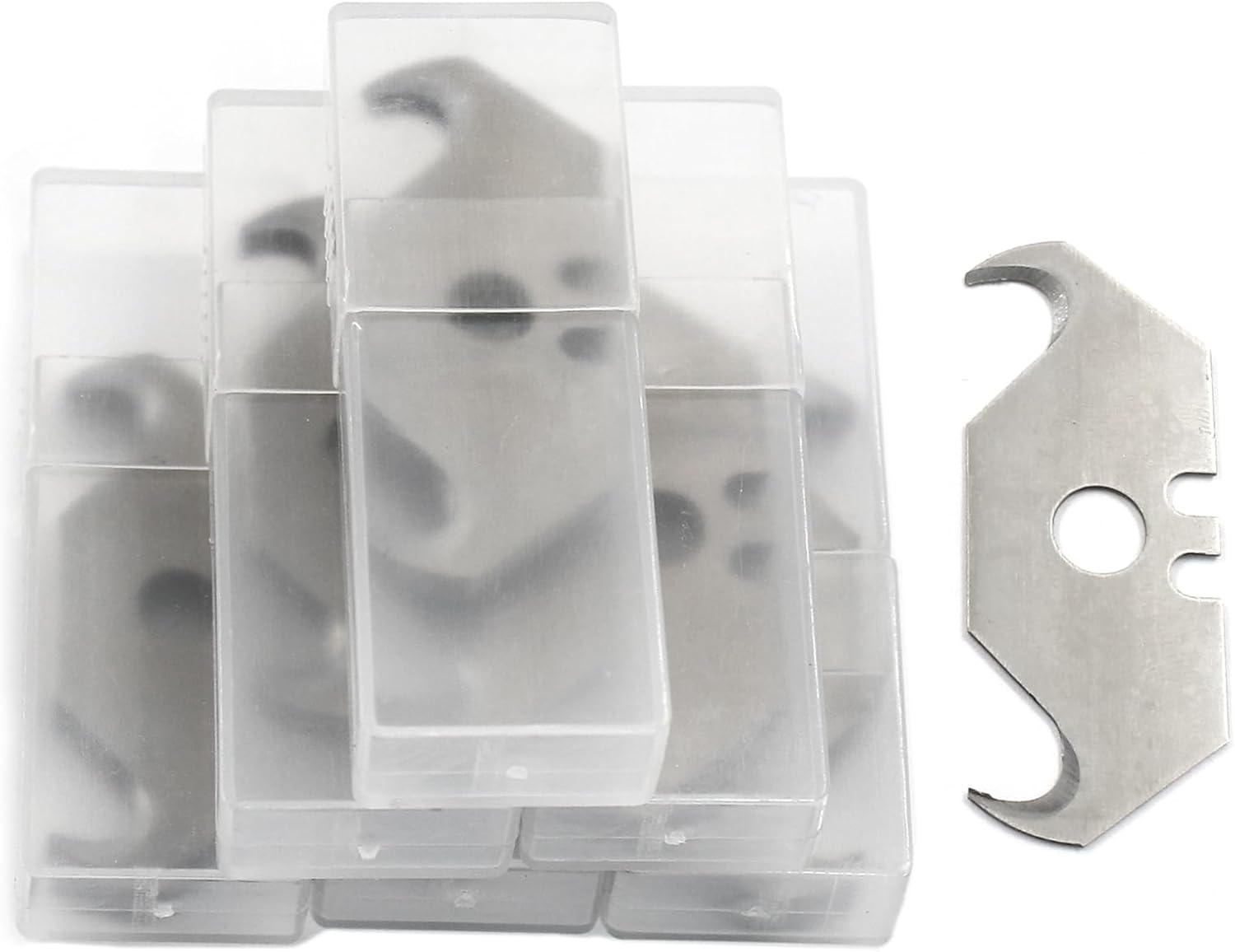 60pcs Utility Hook Blades, Heavy Duty SK5 Steel Hook Blades for Utility Knives, Box Cutter, Carpet, Roofing