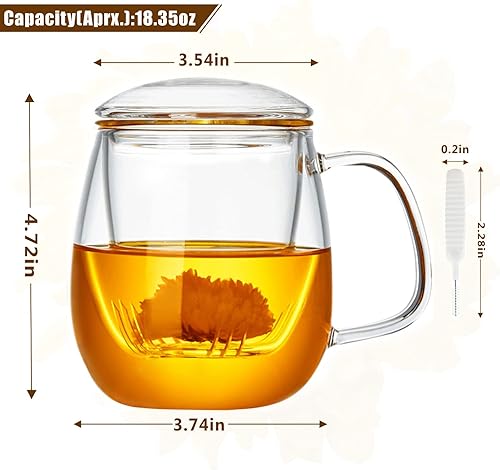 Miniatura 2 de WHJY Taza de té de vidrio con infusor y tapa, tazas de té de vidrio de 12 onzas con colador, taza de té de hoja suelta para uno, tazas de té de