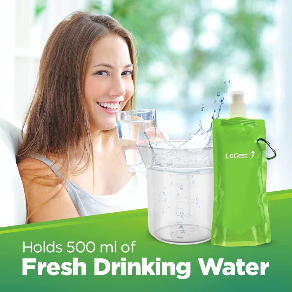 LoGest Water Filter Pump Set - Portable Water Purification System Emergency Outdoor Water Filtration System Set for Hiking Travelling Backpacking Camping Water Filter with 2 Collapsible Water Bottles : Sports & Outdoors