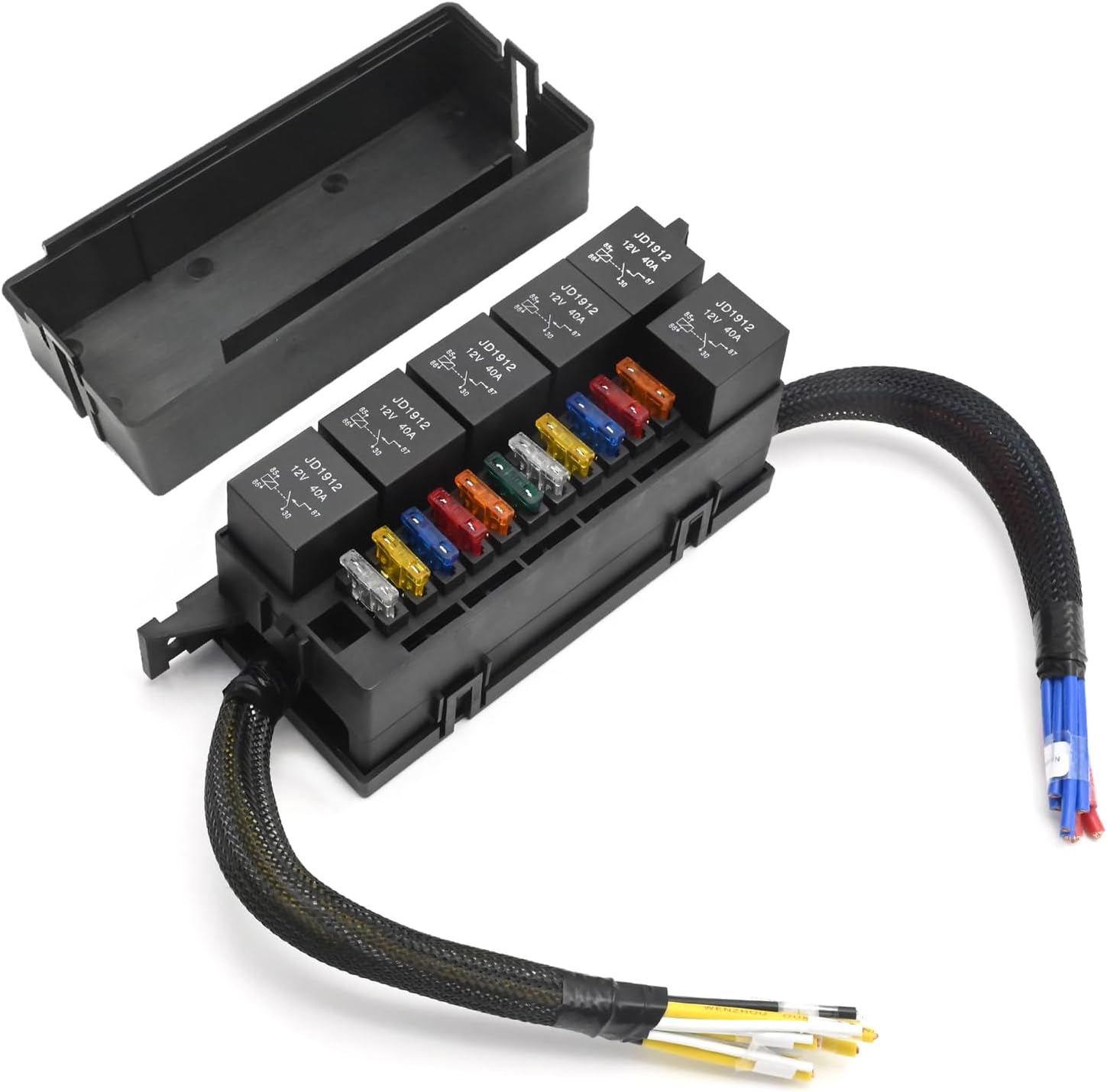 12V Relay Box, Waterproof Prewired Fuse Relay Box with 4-Pin 40A Relays and 11 Way ATC/ATO Blade Fuses, 12V Fuse Block with Relay Kits for Automotive Marine Ships