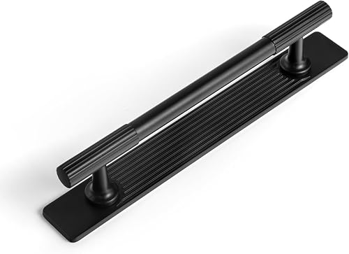 Goo-Ki Black Zinc Alloy Cabinet Handle with Backplate - 5''(128mm) Hole Center C