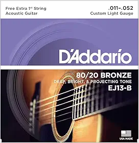 Encordoamento Para Violão Aço .011-.052 Com Corda Extra PL011 D'Addario Bronze 80/20 EJ13-B