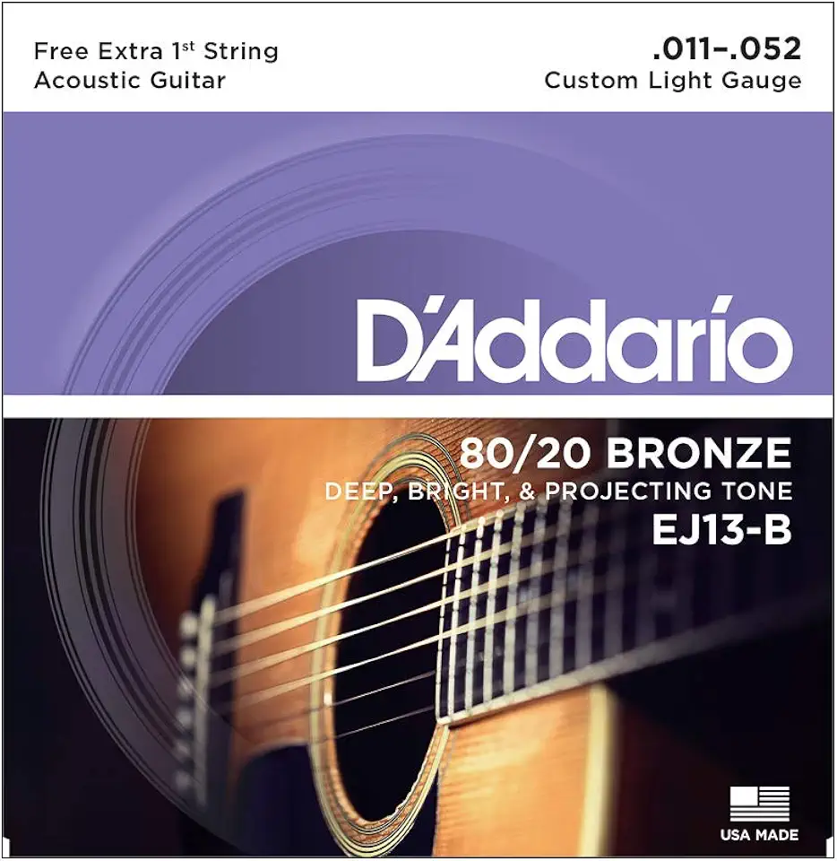 Encordoamento Para Violão Aço .011-.052 Com Corda Extra PL011 D'Addario Bronze 80/20 EJ13-B