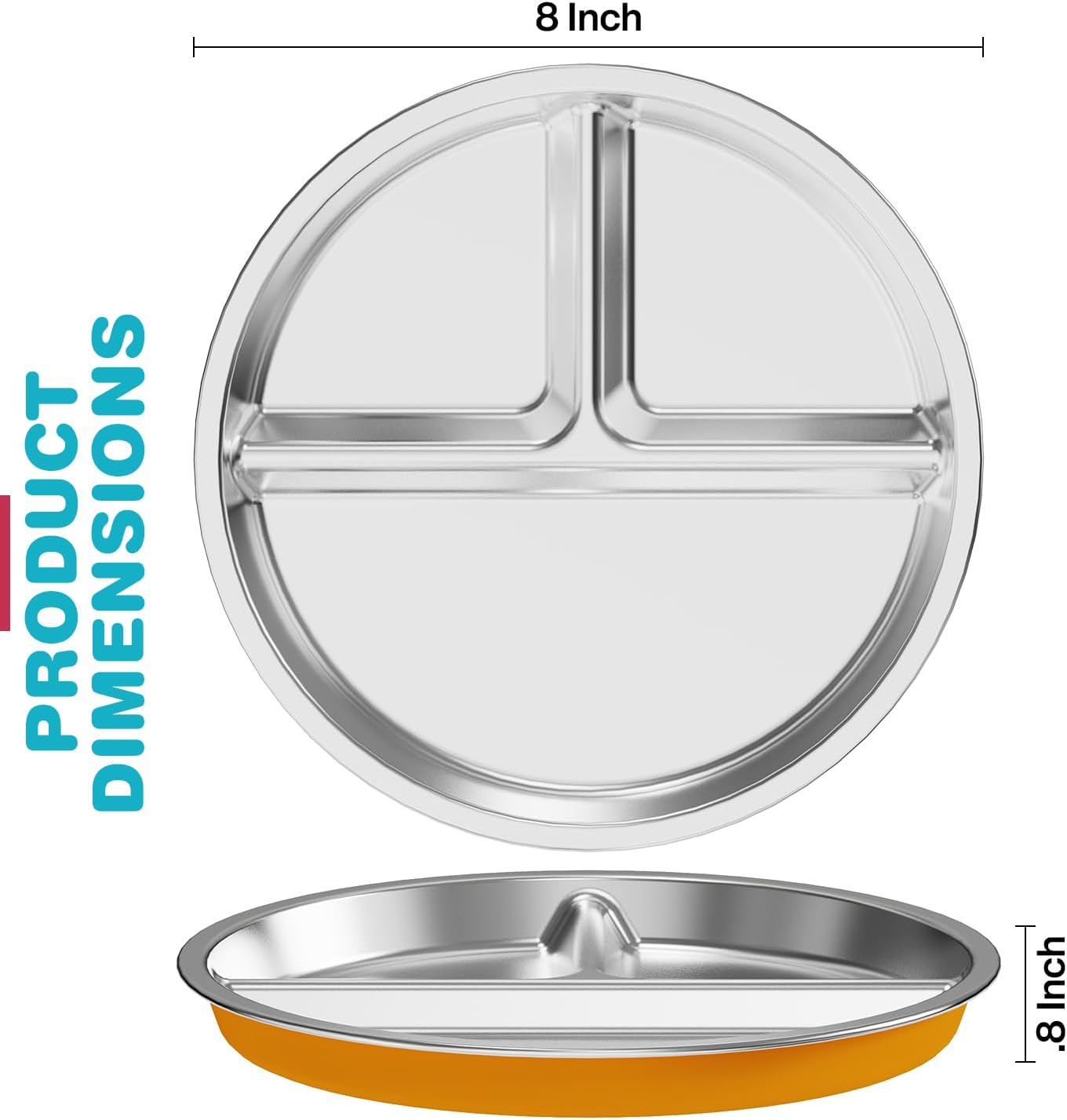 Jayour Kids Stainless Steel Divided Plates with Anti-Slip Silicone Sleeves | Dishwasher Safe | Perfect for Toddlers & Kids - Set of 4