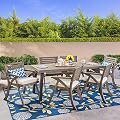 Christopher Knight Home George Outdoor 7 Piece Acacia Wood Dining Set, Gray Finish/Cream