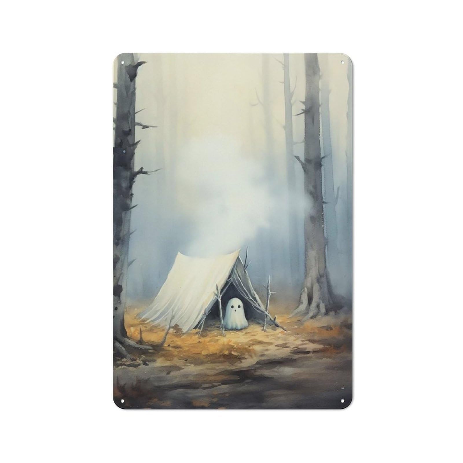 Junmoney Ghost Camping Retro Metal Plaque 30X20cm Featuring For Garage Wall, A Winter Wall Decor Update For Workshop Decor Fans