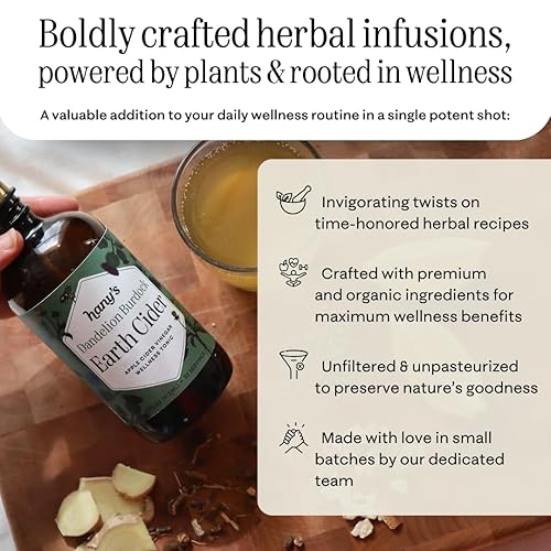 Miniatura 2 de Hany's Harvest Dandelion Bardana Earth Cider - 16 onzas líquidas Tónico de bienestar totalmente natural, vinagre de sidra de manzana, sin OMG, sin