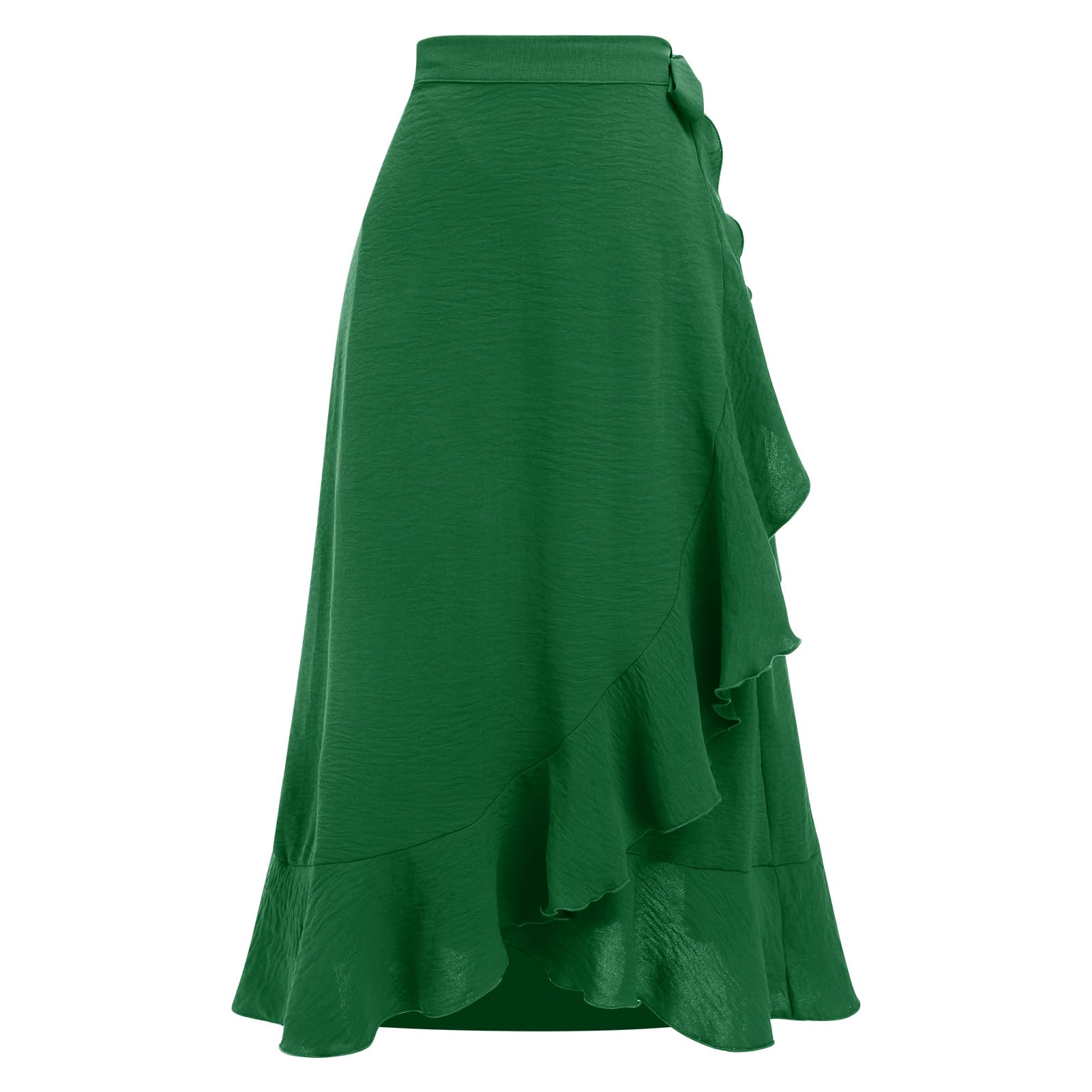 AGYMNX Falda envolvente para mujer de cintura alta, falda midi irregular, dobladillo con volantes, minifalda plisada con lazo para verano, elegante y versátil