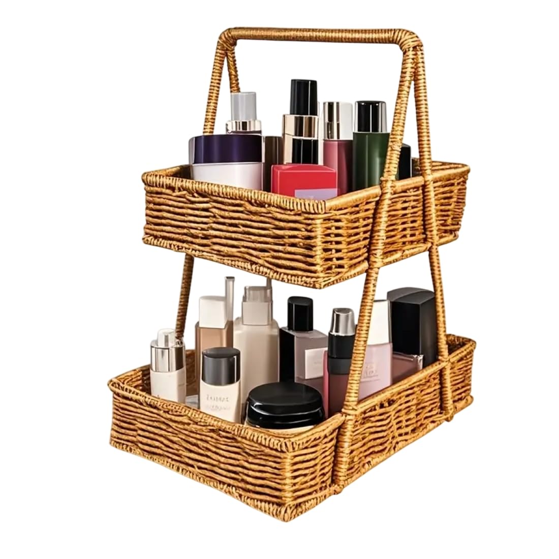 PRIME KRAFTS 2 Tier Multipurpose Handmade Woven Fruit Basket for Home and Kitchen | Multi-Layer Wicker Style Storage Organizer for Kitchen, Living Room, Bedroom and Office (2T-JHL-GOLD)