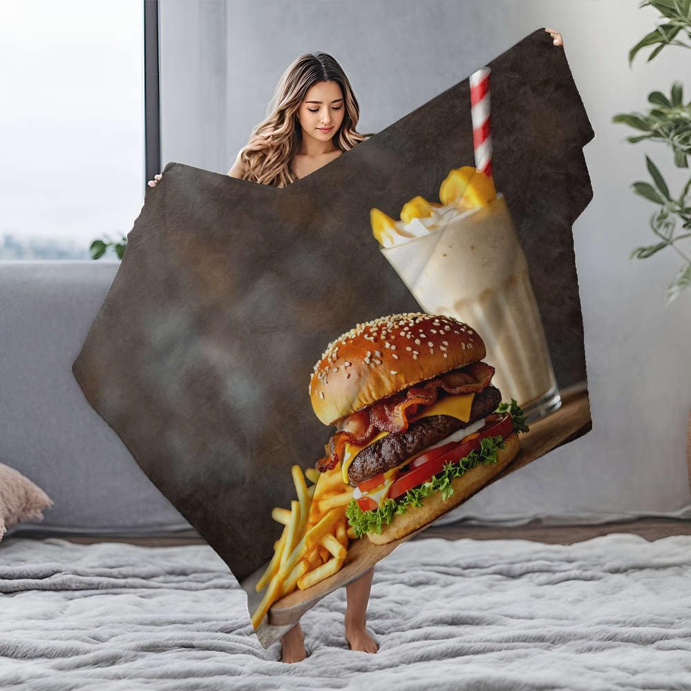 Couverture blanche motif hamburger flanelle douce pour grand lit