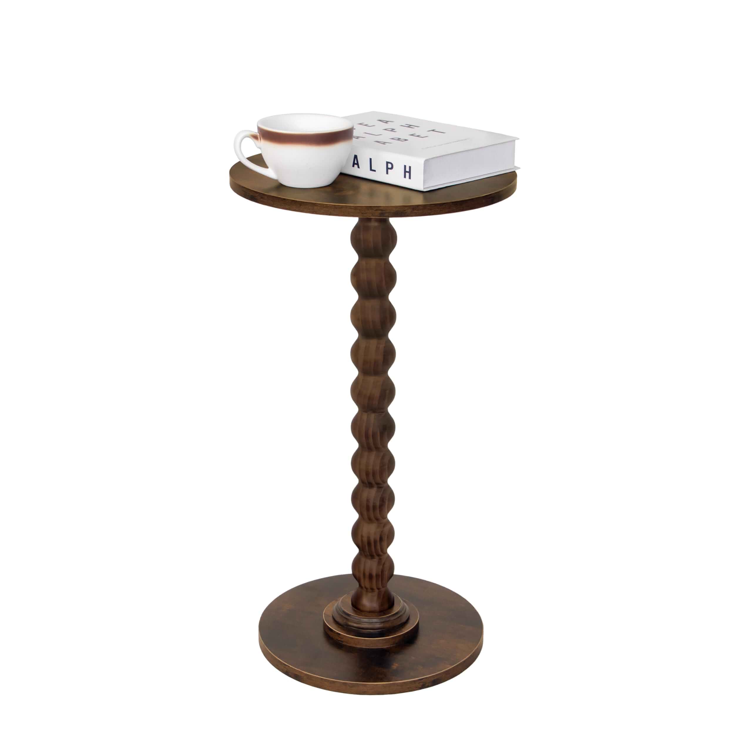Fultyle Round Side Table, Small Drink Table for Small Spaces, Modern Accent Nightstand with Solid Wood Leg for Living Room, Bedroom, Corners, and Office (Rustic Brown) Modern