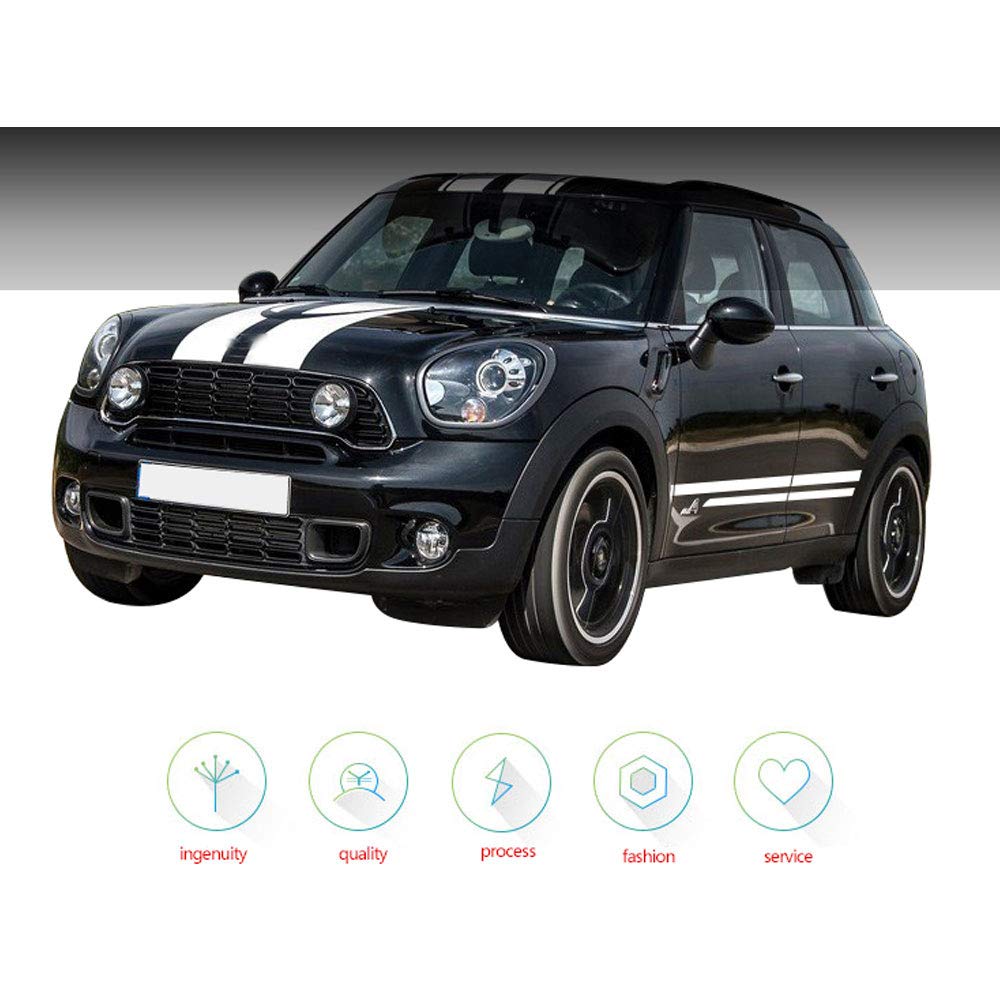 DSYCAR 1 Set Voiture Capot Rayures Tronc Capot Arrière Corps Kit Porte Latérale Rayure Jupe Autocollant pour Mini Countryman Accessoires (Blanc)