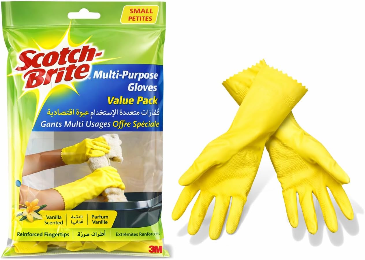 Scotch-Brite All Purpose Gloves Small Size, 1 pair/pack | Reusable gloves | Protect your hands | Waterproof | Tear-Proof| Excellent Grip| Touch-Sensitive | Comfortable Fit | Gloves Kitchen