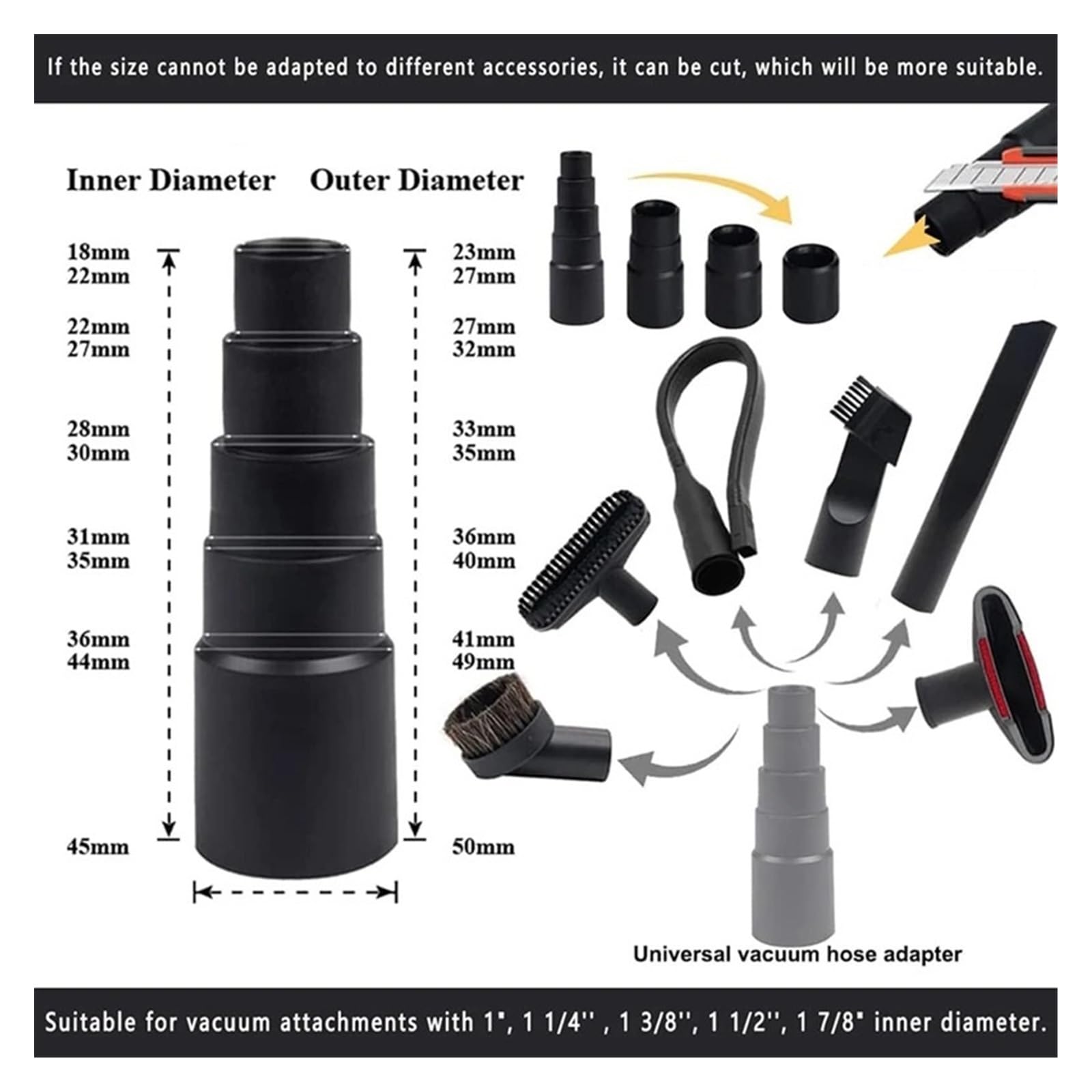 Kit De Accesorios De 13 Piezas For Aspiradora Universal Adaptador De Manguera De Aspiradora De 1-1/4 Pulgadas Piezas For Aspiradora En Seco Y Húmedo Accesorios con Varilla De Extensión