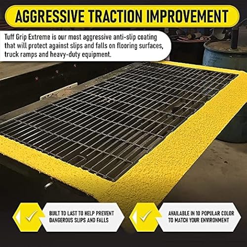 Tuff Grip Non-Skid Paint For Ramps, Floors, Decks & Stairs – Textured Anti-Slip Grip Coating For Extreme Slip Resistant Traction (Gallon Extreme, Safety Yellow) #TOP5