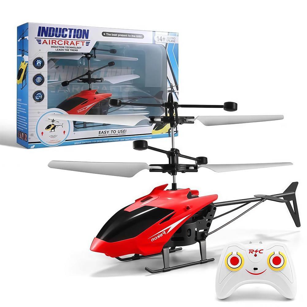 Remote Control Helicopter, RC Helicopters Toy Mini RC Helicopter Remote Control Flying Toy Controlled Aircraft Indoor Airplane Toys Mini Helicopters Models Gifts for Birthday(Red,25*25*25cm)