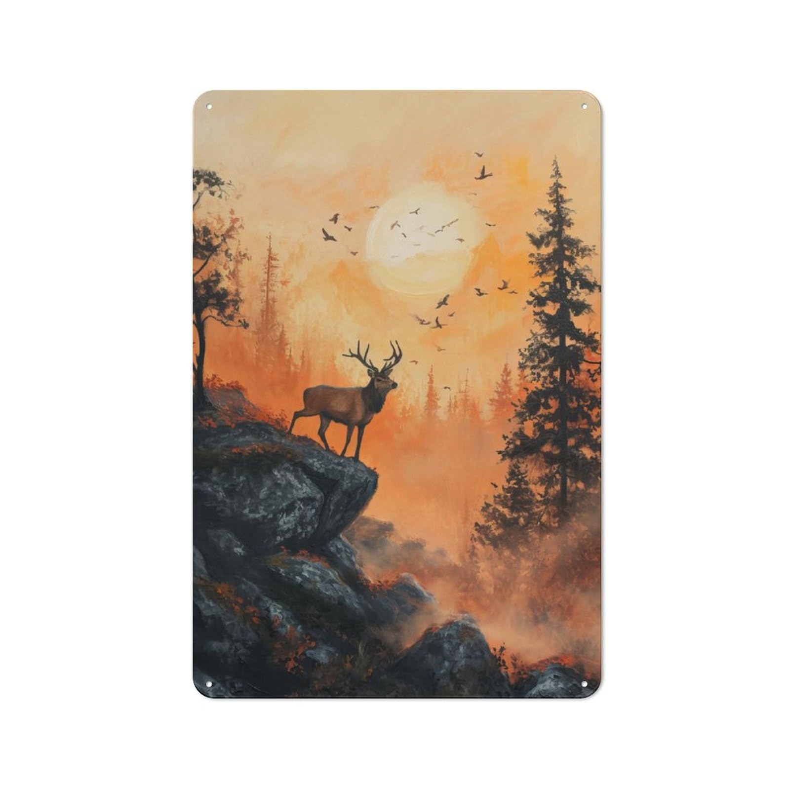 Junmoney Sun Kissed Glade Deer Metal Wall Sign 30X20cm, Modern Retro Loft Wall Plaque For Flat, Bar, Studio Or Gallery Wall
