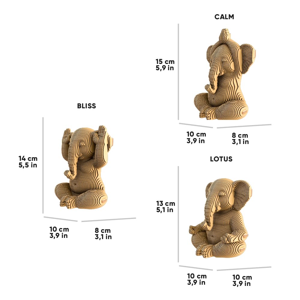 Zen-Elefanten Trio 3D-Puzzle aus Karton – Bausatz 3 Modelle
