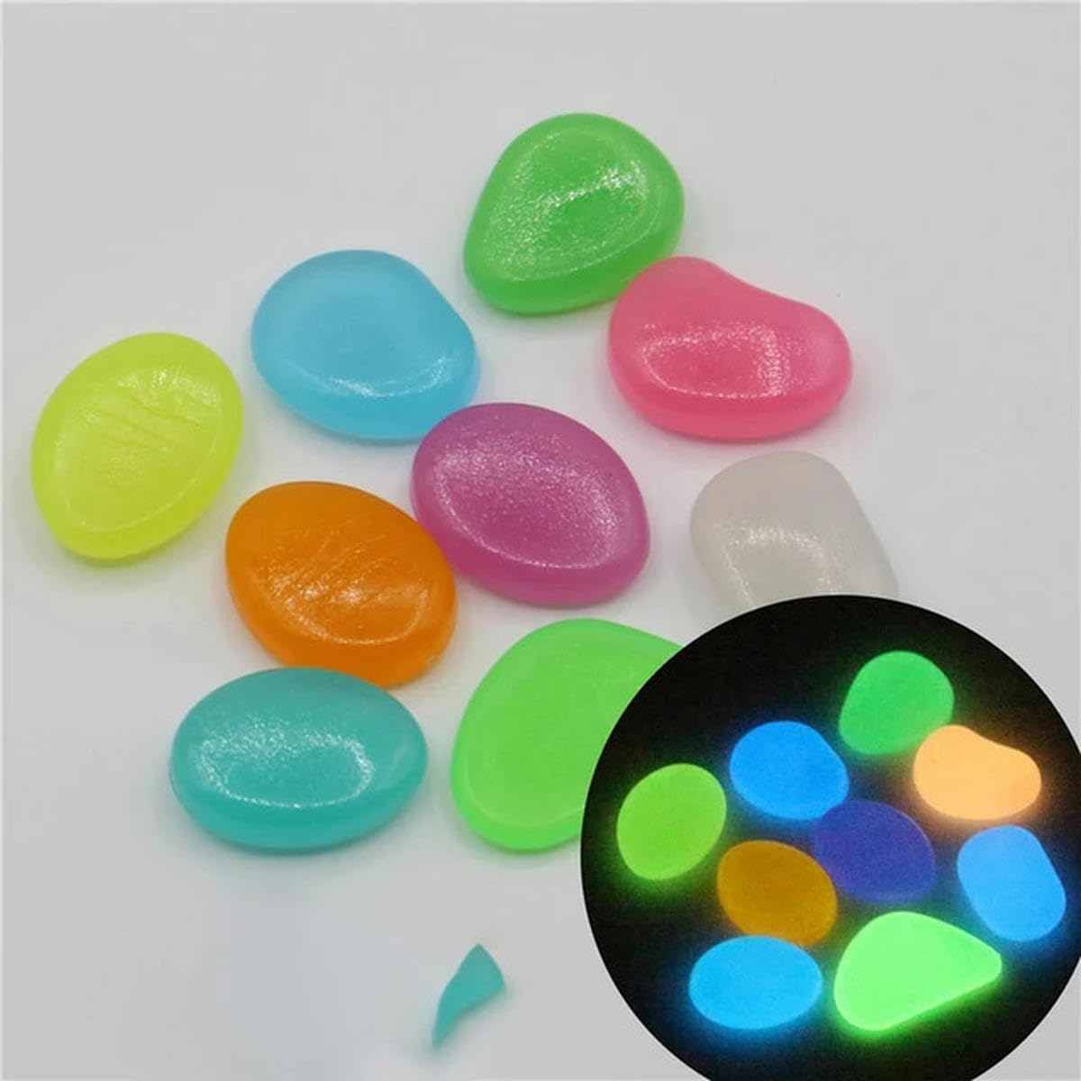 Piedras luminosas para jardín, guijarros que brillan en la oscuridad, guijarros para peces al aire libre, rocas para acuario, mezcla de colores, 500 piezas, color