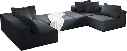 Miniatura 6 de Modular Sectional Couches Sofa, 132in L Shaped Couch Set with 6 Pillows, Free Combination Sofa for Living Room, Bedroom, Apartment,Black