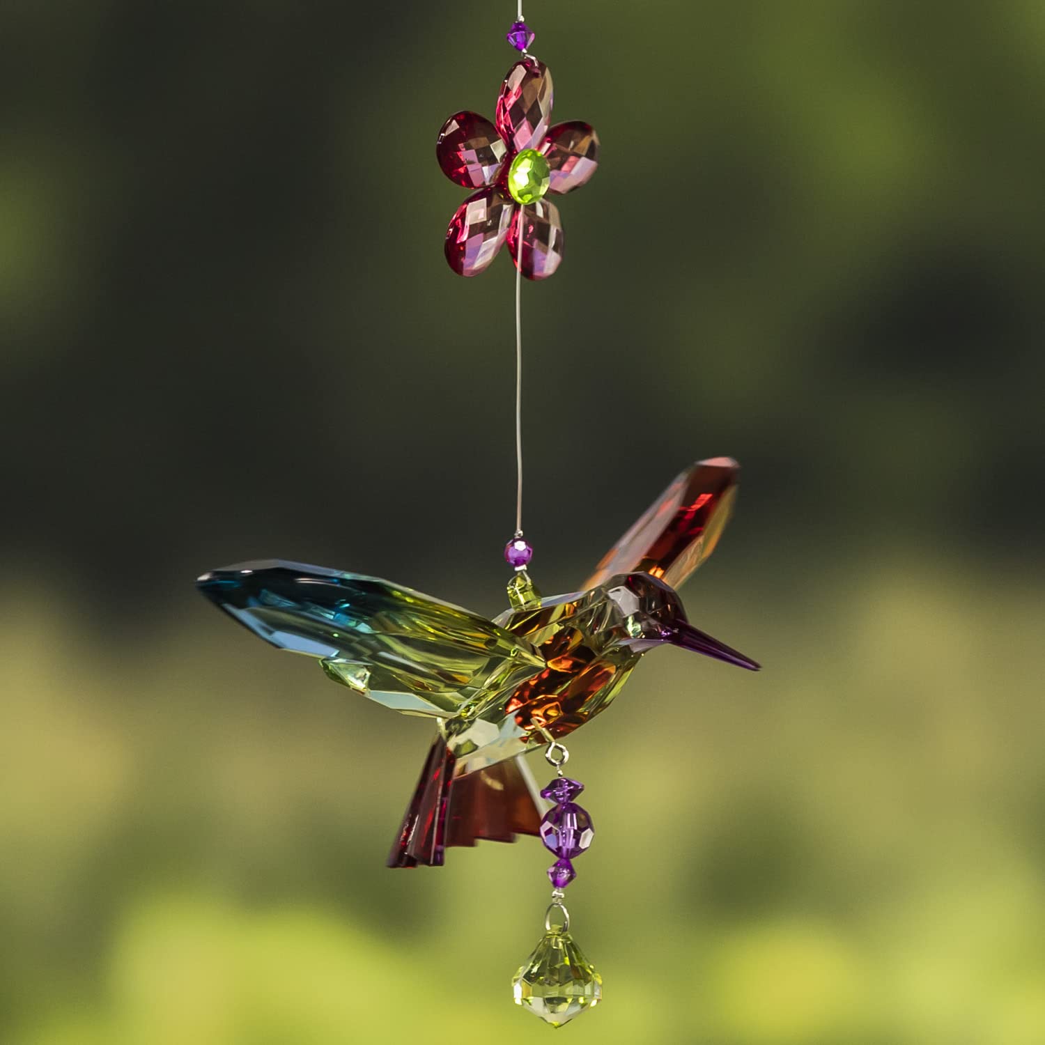 Five Tone Acrylic Hummingbird Hanging Ornament with Flowers Color Option (Multi-Color 6)