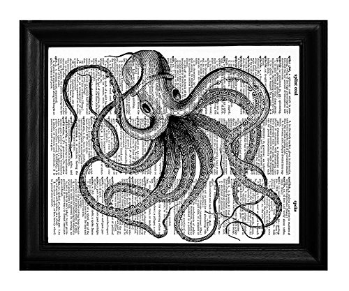 Fresh Prints of CT Sideways Octopus - Dictionary Art Print Printed On Authentic Vintage Dictionary Book Page - 8 x 10.5