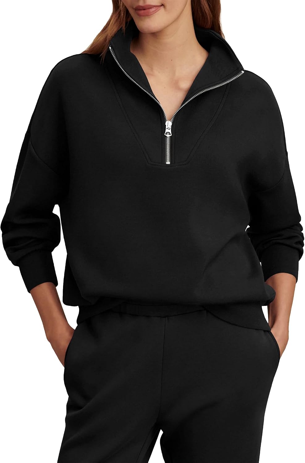 INFITTY Womens Half Zip Sweatshirts Oversized Comfy Y2k Pullover | Fall Winter Long Sleeve Zip Up Hoodies Fashion Casual Sweaters Loose Basic Outfits