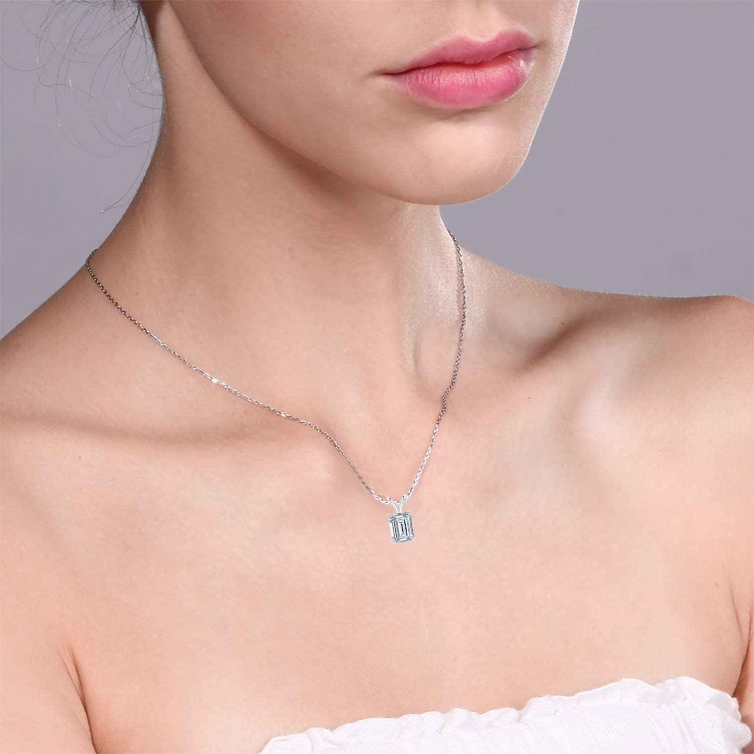 The Diamond Deal .50ct to 5.00 Carat Emerald Shape Solitaire Lab-Grown Diamond Solitaire Pendant Necklace in 14k Yellow, White or Rose Gold With 18" Gold Chain
