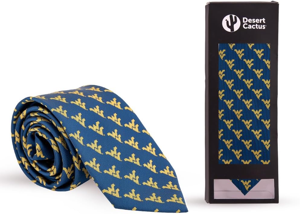 Desert Cactus West Virginia University Neck Tie WVU Mountaineers 100% Polyester Necktie with Logo, Officially Licensed (Tie B)