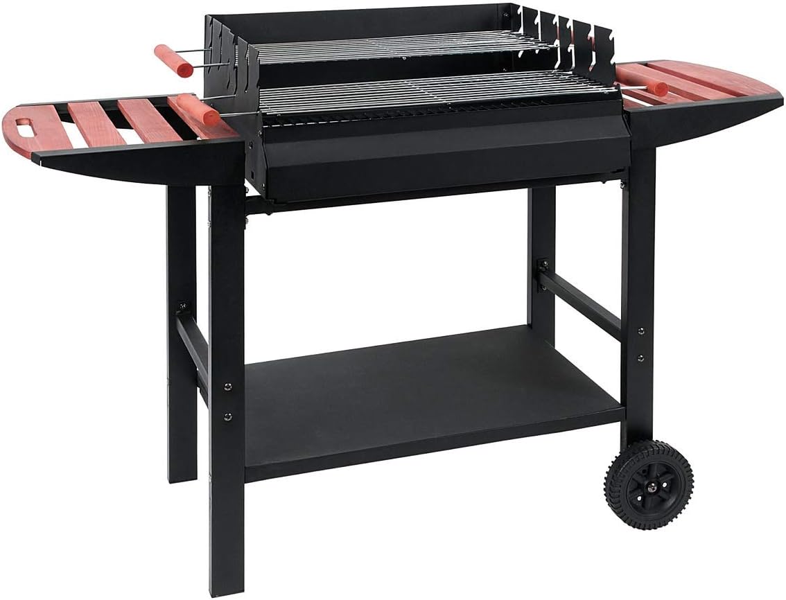 Tarrington House Barbecue portatile a carbone Gouette, acciaio/legno di pino, 2 griglie di cottura cromate e regolabili in altezza, 2 ripiani laterali, raccoglicenere rimovibile, con due ruote, nero Tarrington House Barbecue portatile a carbone Gouette, acciaio/legno di pino, 2 griglie di cottura cromate e regolabili in altezza, 2 ripiani laterali, raccoglicenere rimovibile, con due ruote, nero