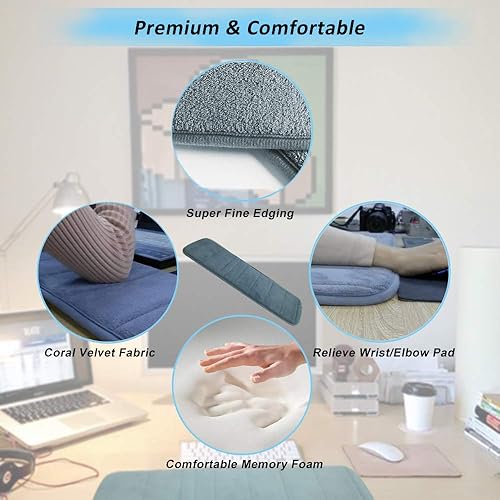 Miniatura 4 de Creatiee - Codera de muñeca mejorada para computadora, de algodón con memoria de alta calidad, para teclado de escritorio, reposabrazos, para
