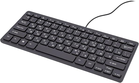 Wired Russian USB Keyboard with Cyrillic Letters, Mini Thin 78 Keys USB Interface Plug and Play for Computer Laptop PC
