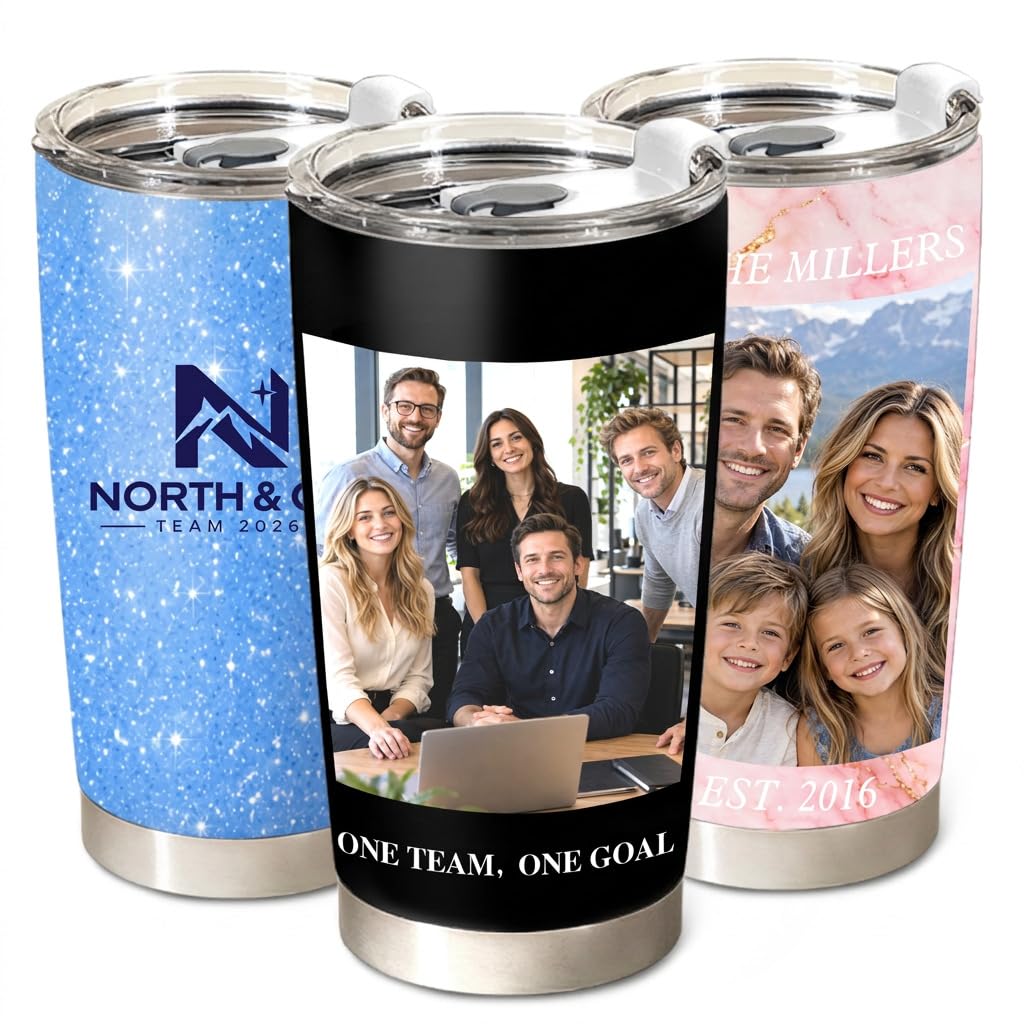 Personalized Tumbler 20oz Made in USA, Custom Photo Text Logo Coffee Mug