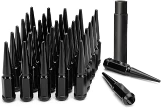 Dynofit 14x1.5 Spike Lug Nuts for Chevy GMC Silverado Sierra 2500 3500, 32pcs One-Piece Design Spiked Lug Nuts with 1 Key Fit F250 F350 Truck, Aftermarket Black Hex Drive Bullet Nut for 6&8 Wheel