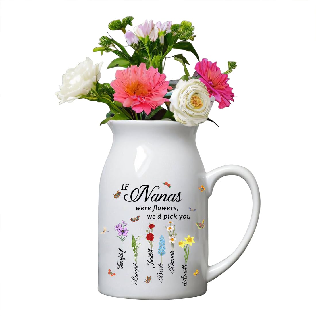 Noonative Style 13 Personalized Ceramic Vase,Family Custom Home Decor Flower Vase With Name Birth Month Flower, For Mom Grandma