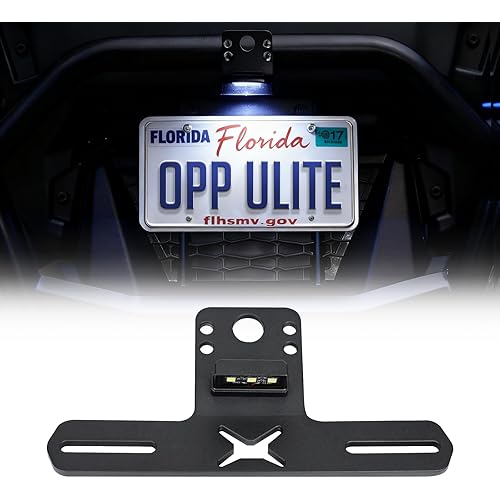OPP ULITE UTV License Plate Holder with Light, Aluminum ATV License Plate Frame for Polaris RZR Ranger Sportsman Marverick X3 Renegade DS Trailer Truck RV Boat Golf Cart Snowmobile,1PC Pack