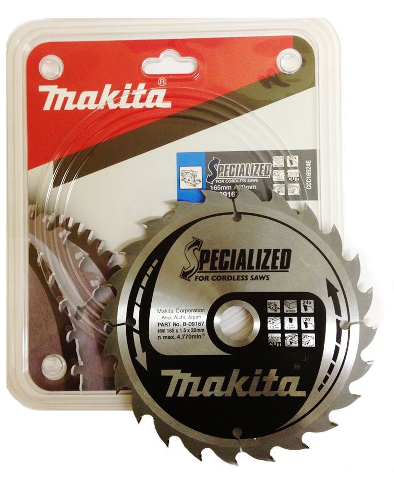 Makita Sägeblatt B-09167 - 165x20 Mm, 24 Zähne, Für Holz, Ultradünn, Für Akku-Kreissägen
