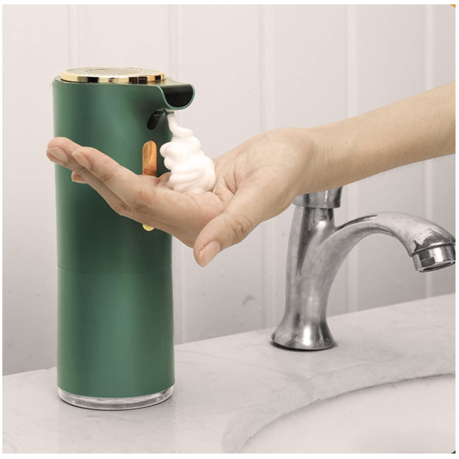 Dispenser Sapone Automatico, Dispenser Sapone Bagno 280ml Ricaricabile, Dispenser Sapone Cucina Non Touch, Dispenser Detersivo Lavatrice con Sensore IPX4 Impermeabile Verde