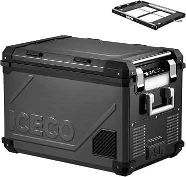 ICECO APL55 58 Quart Portable Freezer Car Refrigerator with SECOP Compressor Dual Zone Cooler | AC 110V/ DC 12V | 0F to 50F | True Freezer for Car, Home, Camping, RV | with Slide| Black