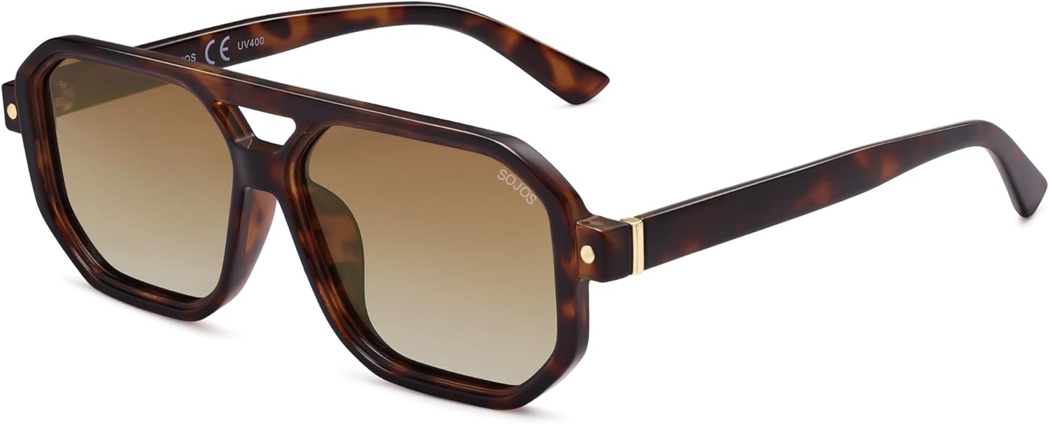 SOJOS Retro Polarized Square Aviator Sunglasses for Women Men Vintage 70s UV400 Protection Shade SJ2609 - Image 2