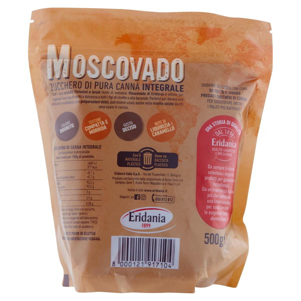 6x Eridania Sucre Sucre Zugchero di Pura Canna Intégrale Muscovado Sucre de canne pur 500g