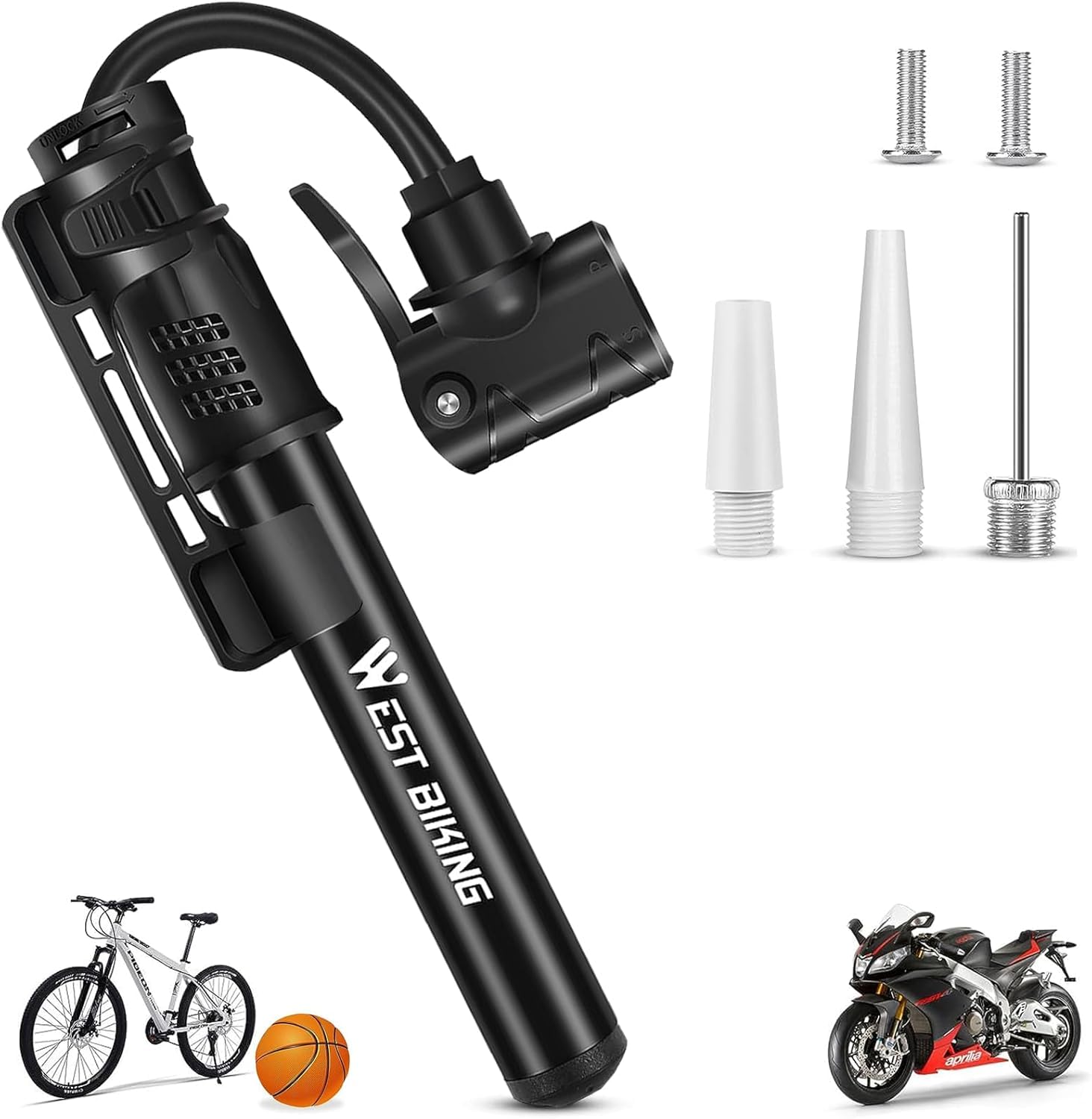 Bicycle Pumps, Mini Bike Pump, Alloy Portable Bicycle Tire Pump, Aluminum Alloy Cycle Pump for Presta & Schrader Valve, Portable Lightweight Bike Tyre Pump For Mountain Road Bike Ball Pum